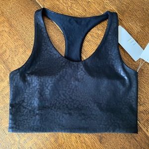 Z by Zella black metallic foil leopard racer-back sports bra crop top NWT S